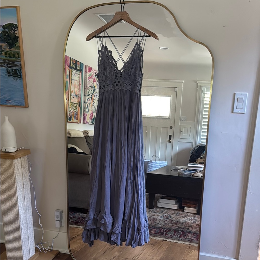 Free People Elegant Gray Lace Maxi Dress
